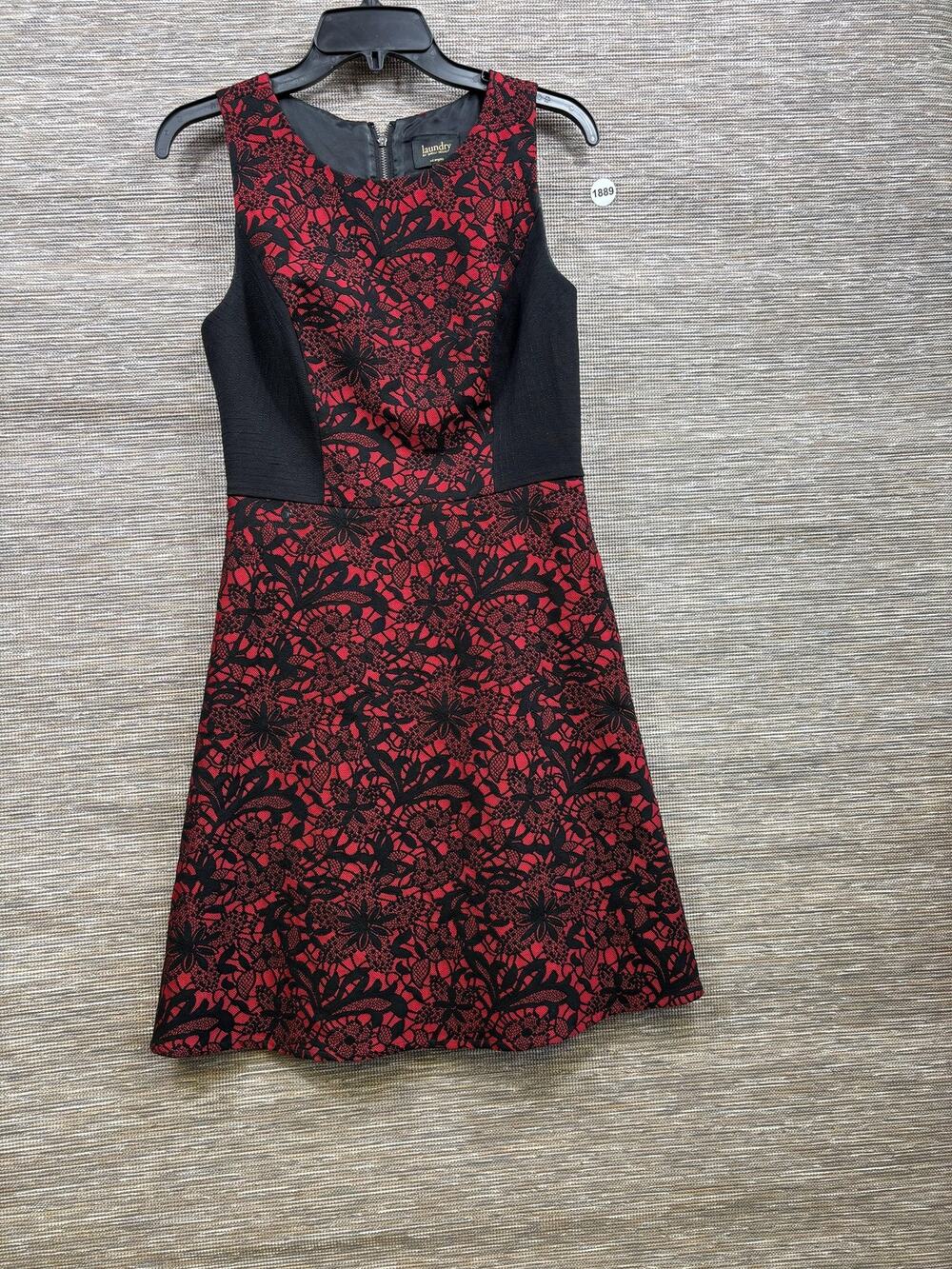 Laundry By Shelli Segal Dress Womens 4 Red Floral Jacquard Fit Flare Cocktail